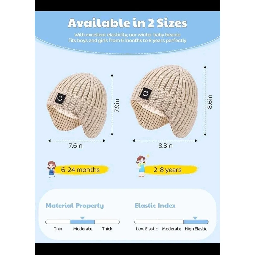 Alepo Baby Beanie Hats with Earflaps 3 Pack Fleece Lined Winter Hat for Toddlers